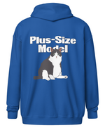 royal blue "Plus-Size Model: Cade" zip hoodie (back)