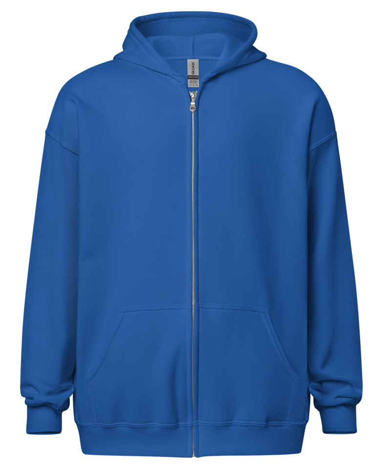 royal blue "Plus-Size Model: Doggo" zip hoodie (front)