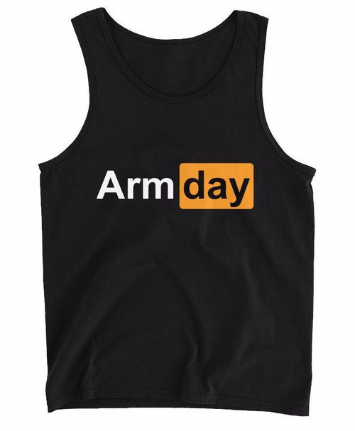 black "Arm Day" tank top