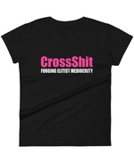 black "CrossShit: Forging Elitist Mediocrity" women's T-shirt