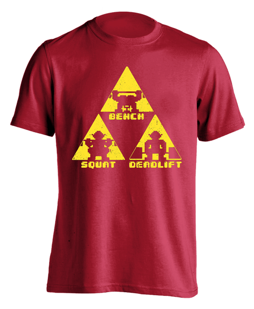 red "TriForce Powerlifting" T-shirt