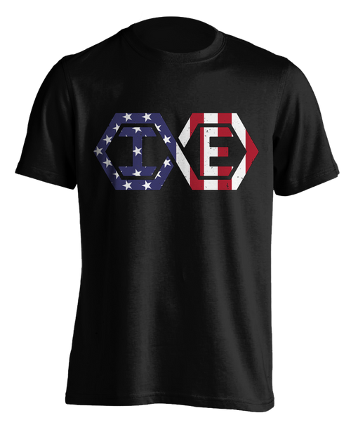 black "Infinite Elgintensity Stars & Stripes Logo" T-shirt