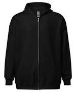 black "Plus-Size Model: Cade" zip hoodie (front)