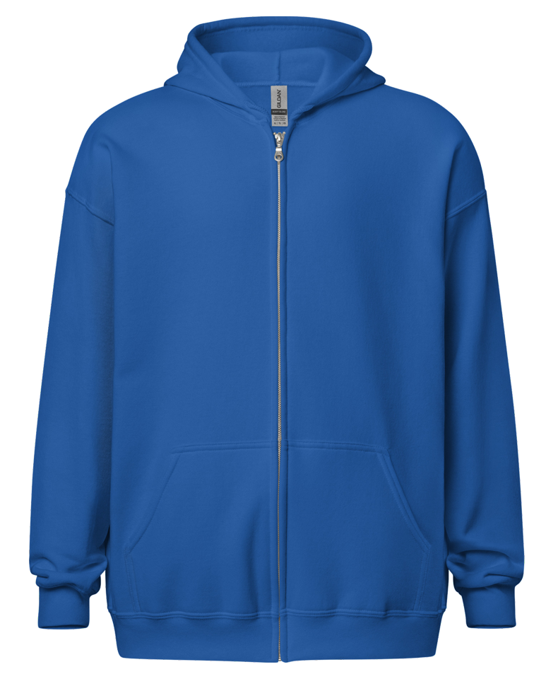 royal blue "Progressive Overloard" zip hoodie (front)