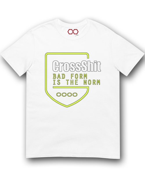 white "Bad Form is the Norm" T-shirt