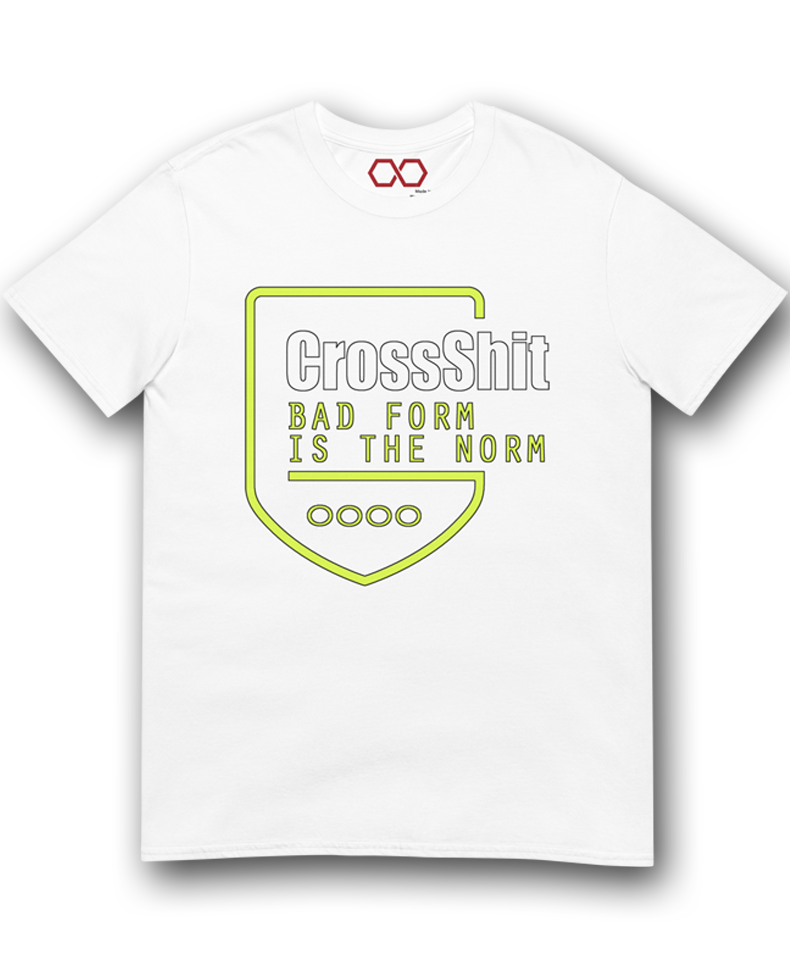 white "Bad Form is the Norm" T-shirt