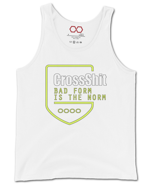 white "Bad Form is the Norm" tank top