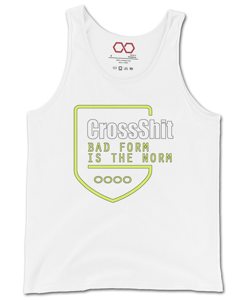 white "Bad Form is the Norm" tank top