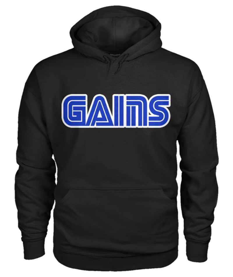 "GAINS" black pullover hoodie