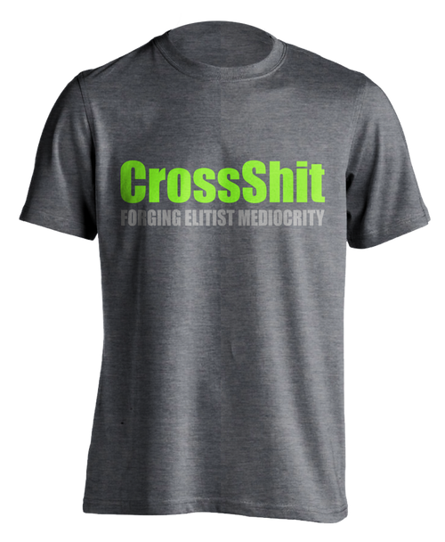 dark heather grey "CrossShit: Forging Elitist Mediocrity" T-Shirt
