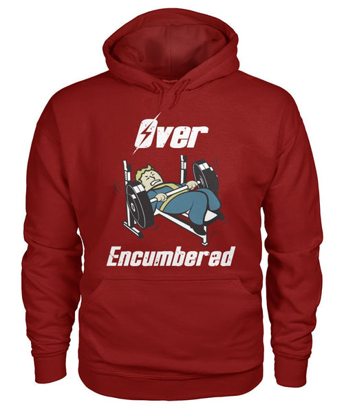 "Over-Encumbered" cardinal red pullover hoodie